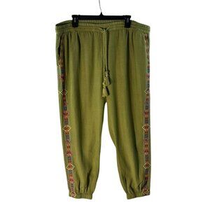 Sundance Olive Green Embroidered Jogger Pants With Tassel Tie Waist Womens XL